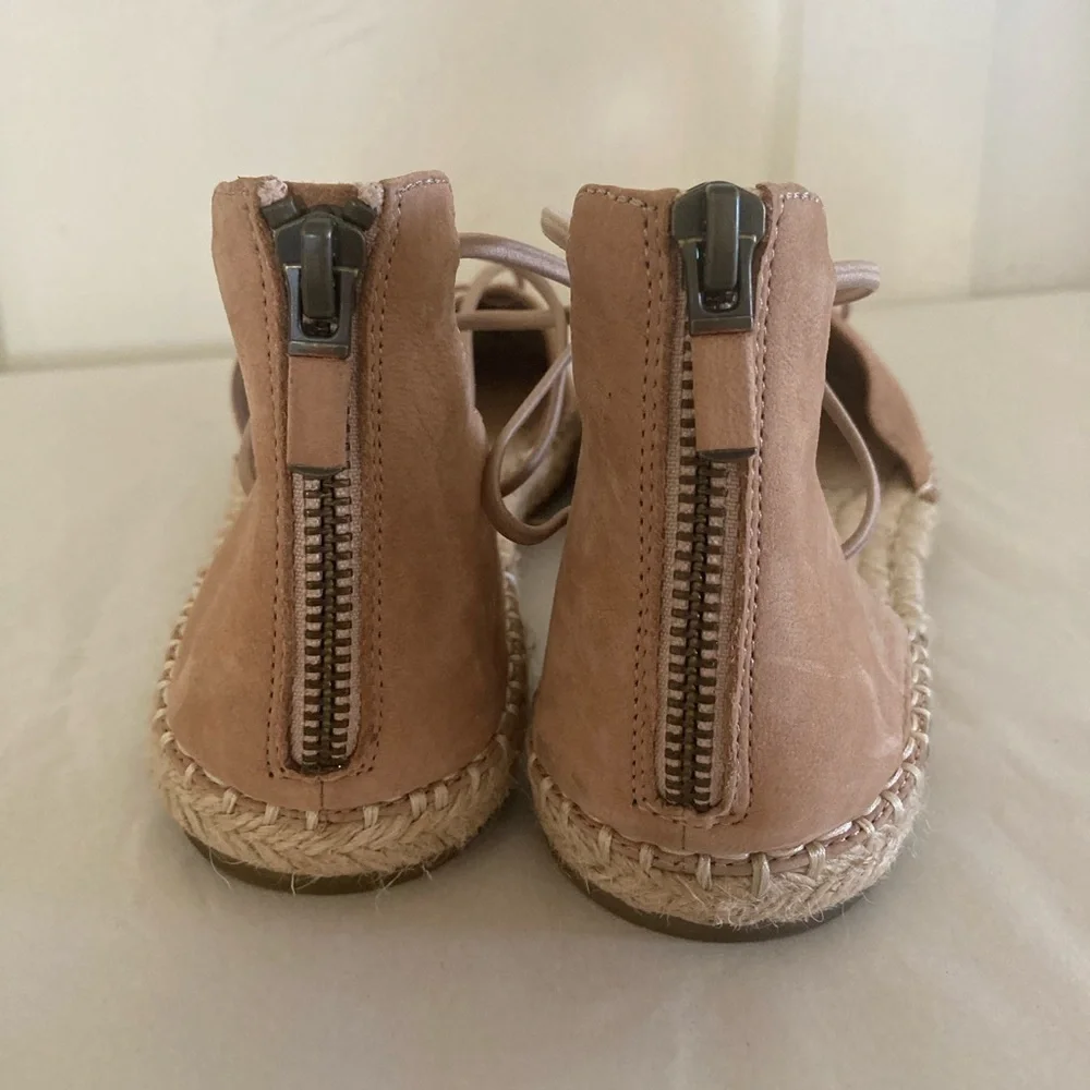 EILEEN Fisher lace up tan leather espadrille sandals 7 1/2